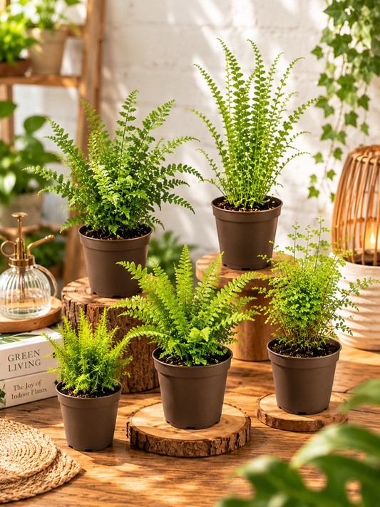 Ferns Super Combo 555- Rabbit Foot Fern, Petticoat Fern,Tree Fern,Golden Fern, Fluffy Fern (In Jiffy Bags)