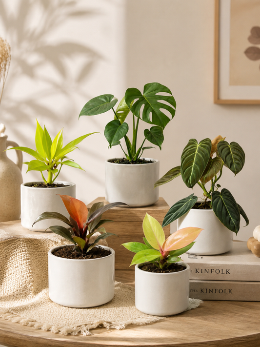Indoor Plants Super Combo 777- Pluto Gold, Monstera Deliciosa, Philodendron Melanochrysum,Philodendron McColley’s Finale,Philodendron Orange Splendor (In Jiffy Bags)