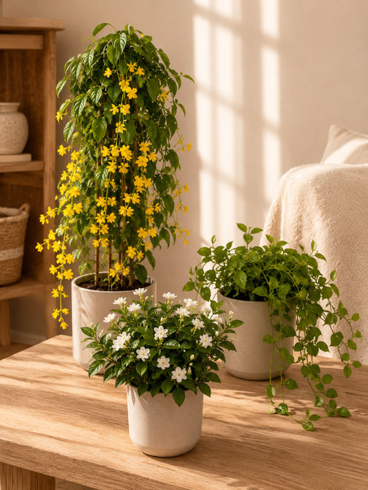 Flowering Plants Combo 499 Golden Cascade, Cats Claw, Christmas Jasmine (Rooted Plants in Jiffy Bags)