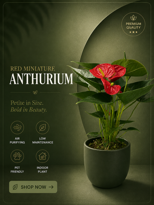 Red Miniature Anthurium Multi Shooted Plant With Flower In Pot