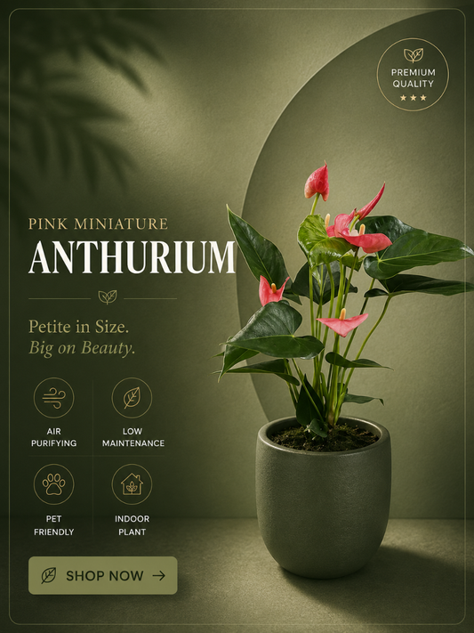 New Pink Miniature Anthurium Multi Shooted Plant With Flower In Pot
